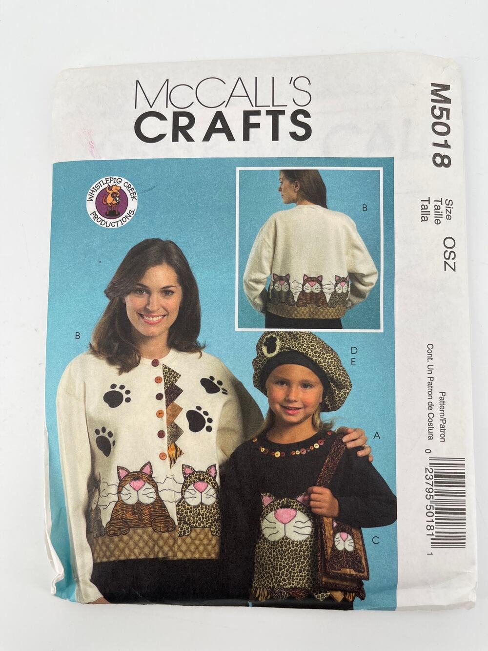 McCallas Sewing Pattern M5018 Kitty Cat Applique Beret Purse OS UNCUT Kitsch